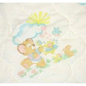 Vtg Kirby Koala Curity Quilted Baby Crib Blanket White‎ Pastel 32x42 Lovey HTF